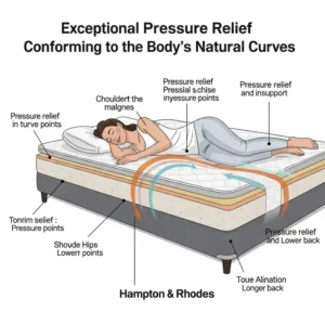 "Illustration highlighting how a hampton and rhodes mattress provides exceptional pressure relief, conforming to the body's natural curves."
