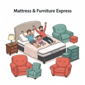 Illustration highlighting the comfort and quality of mattresses and furniture available at Mattress & Furniture Express.