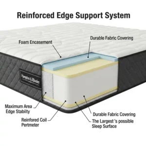 "Diagram showcasing the reinforced edge support of a hampton and rhodes mattress, maximizing the usable sleep surface."