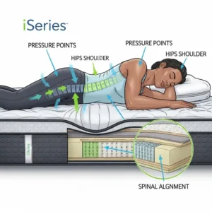 Illustration demonstrating how iSeries mattresses contour to the body for superior pressure point relief and spinal alignment