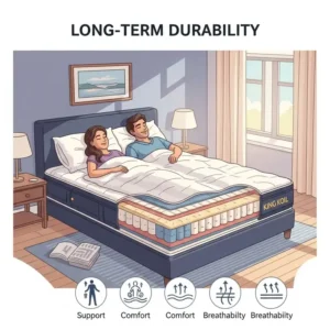 Illustration representing the long-term durability and quality construction of a King Koil mattress, a recurring theme in positive King Koil mattress reviews.