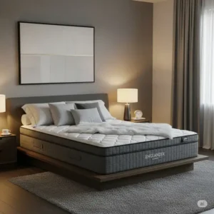 An Englander bed mattress integrated into a sleek, modern bedroom setting, enhancing the room's aesthetic and comfort.