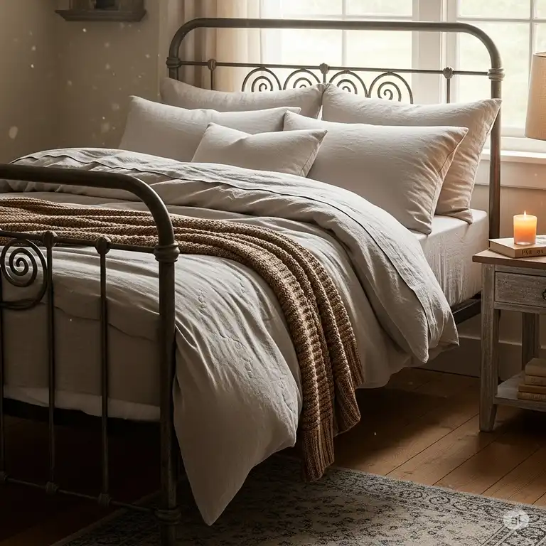 A cozy, comfortable 3 4 mattress shown on a vintage bed frame, perfect for small bedrooms or antique beds.
