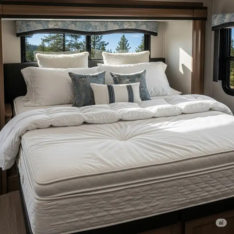 A plush 72x80 rv king mattress, perfectly fitted for a recreational vehicle, showcasing its luxurious comfort and custom size.