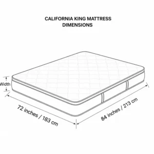 A diagram showing the exact dimensions of a california king pillow top mattress in both inches and centimeters.
