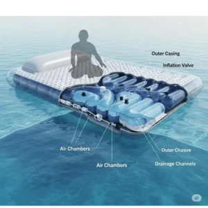 Illustration showing the internal structure and design of a floating water mattress with different air chambers.