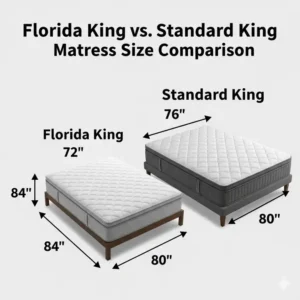 A visual comparison between a Florida king mattress and a standard king mattress to help buyers understand the extra space.