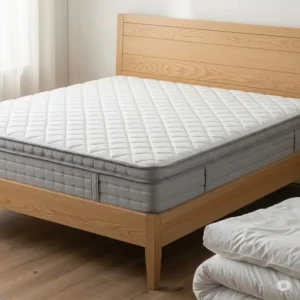 A 66x80 mattress shown on a standard queen-size bed frame, demonstrating its perfect fit.