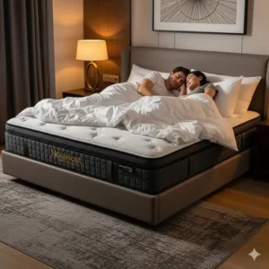 Two people relaxing on a spacious Florida king mattress, highlighting the ample room for couples to sleep comfortably.