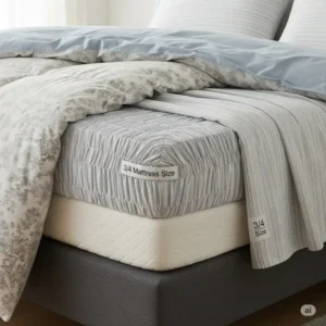 A photo from a mattress factory showing a worker hand-stitching a new 3 4 mattress, emphasizing quality craftsmanship.