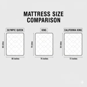 Mattress size chart comparing the olympic queen mattress size to king and California king sizes.