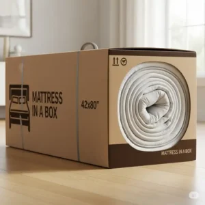 A convenient 42x80 mattress in a box, rolled and compressed for easy shipping and maneuverability.
