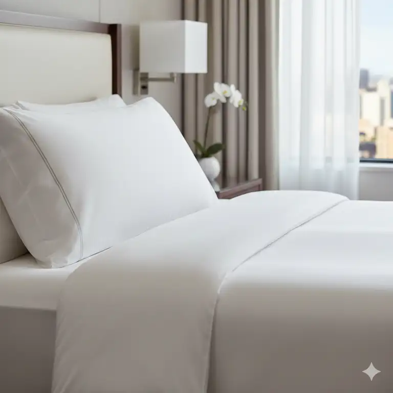 Luxurious white and fluffy, best goose down pillow luxury hotel style, evoking a restful sleep experience.