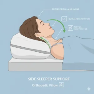 A diagram illustrating how an orthopedic pillow for all sleeping positions provides optimal neck support for a side sleeper.