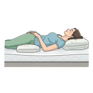 An illustration showing the proper sleeping posture for a side sleeper, with the head, neck, and spine in a straight line, which is important when finding the best pillow for side sleepers with shoulder pain.