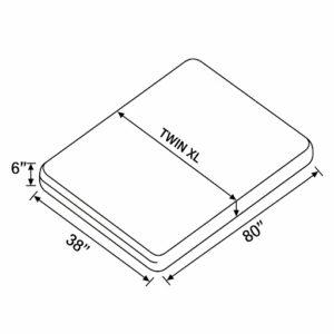 A clear diagram illustrating the standard dimensions for a twin XL trundle bed mattress size, including length, width, and height.