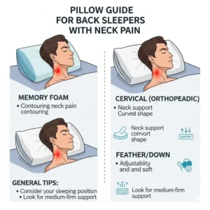 An infographic illustrating different types of pillows that are beneficial for back sleepers with neck pain. 