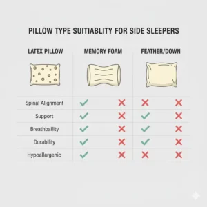 Visual comparison of a best latex pillow for side sleepers versus other pillow types, demonstrating why latex is often the best choice for comfort and support. 