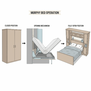An infographic chart detailing standard murphy bed mattress dimensions for easy reference.