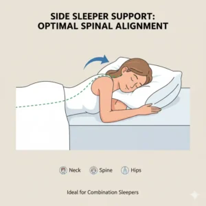 Illustration highlighting a pillow providing excellent neck and head support for a side sleeper, a common position for the best pillow for combination sleepers. 