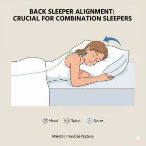 Visual demonstrating a pillow maintaining proper spinal alignment for a back sleeper, crucial for the best pillow for combination sleepers. 