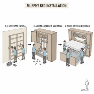 An infographic chart detailing standard murphy bed mattress dimensions for easy reference. 