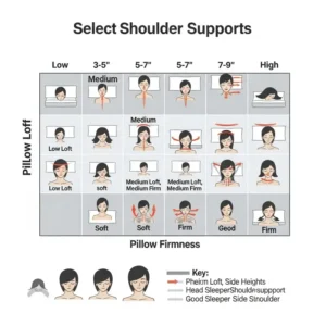 A chart comparing different pillow lofts and firmness levels, helping side sleepers find the right support for their shoulders, essential for choosing the best pillow for side sleepers with shoulder pain.