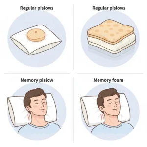 Visual comparison highlighting the superior neck support offered by a best memory foam pillow for neck pain compared to a traditional pillow. 