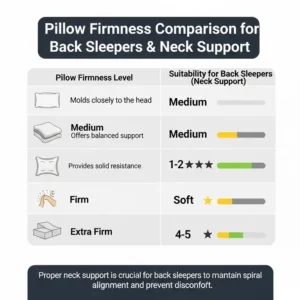 A chart comparing different pillow firmness levels and their suitability for back sleepers seeking proper neck support.