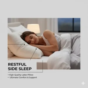 A peaceful image of a side sleeper experiencing deep, restful sleep on a high-quality best latex pillow for side sleepers, designed for ultimate comfort and support. 
