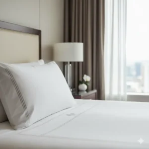 An elegant bedroom interior with best goose down pillow luxury hotel style as the inviting focal point.