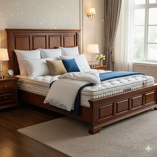 A close-up shot of an emperor-sized mattress, showcasing its large dimensions and luxurious feel.