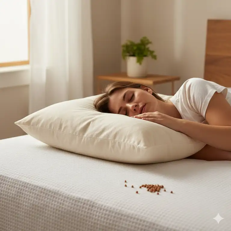 Buckwheat pillow for excellent neck support and spinal alignment while sleeping.