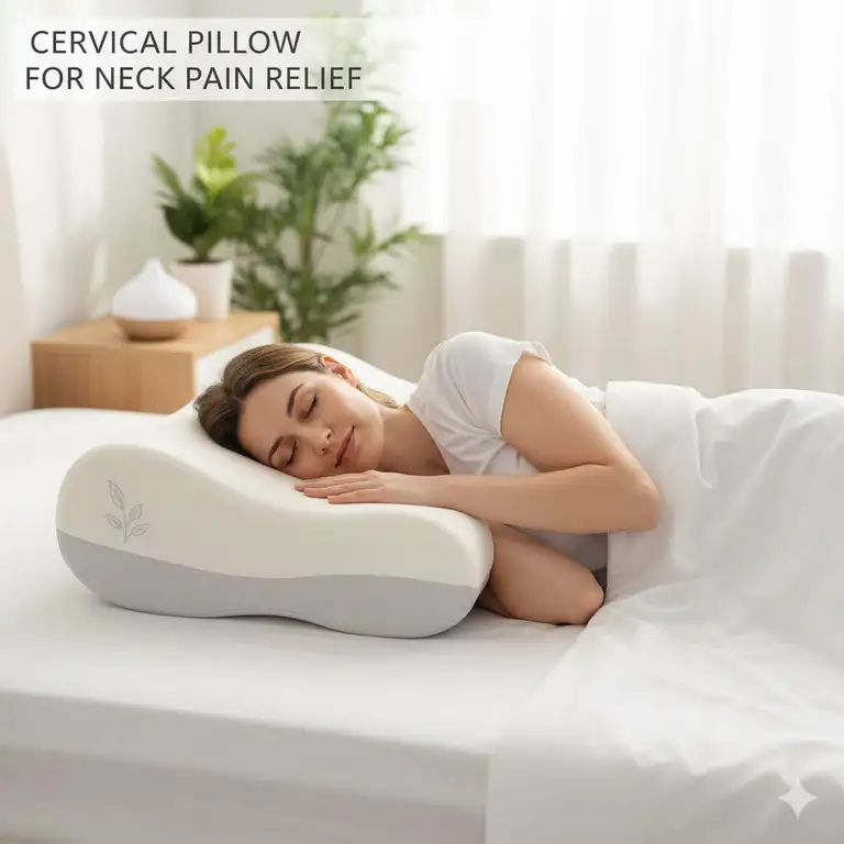 Ergonomic cervical pillow for neck pain relief and comfortable sleep position.