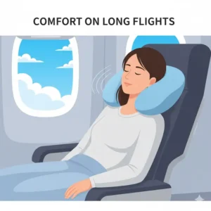Illustrating the superior comfort and support provided by a premium travel neck pillow airplane memory foam during a long flight.