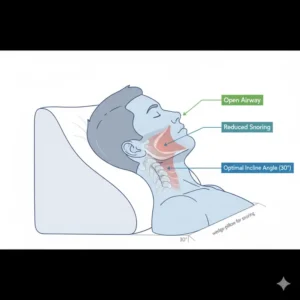 Side view of the wedge pillow for snoring prevention demonstrating the optimal incline angle for airway opening.