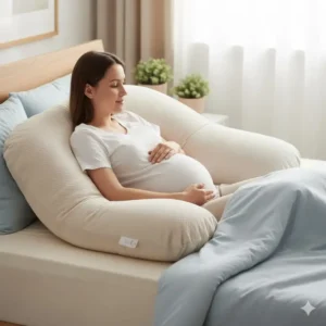C-shape body pillow for pregnancy offering back and belly support.