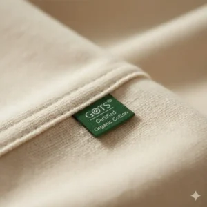 Close-up texture of the soft, 100% GOTS-certified organic cotton cover on a toddler pillow organic cotton safe for sensitive skin.