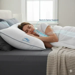 A clear image showing the queen size cooling bamboo pillow dimensions compared to a standard pillow or measuring tape. 