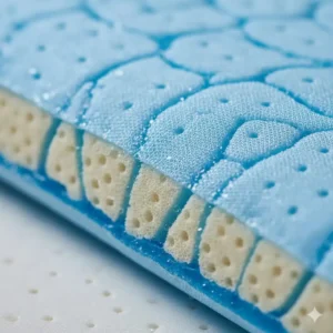 Detailed view of the gel-infused material of the cooling travel pillow compact size.