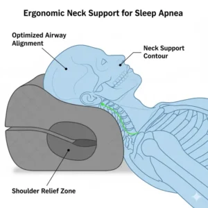 Diagram showing how a contoured pillow for sleep apnea side sleeping correctly aligns the neck and spine. (Illustration 2)