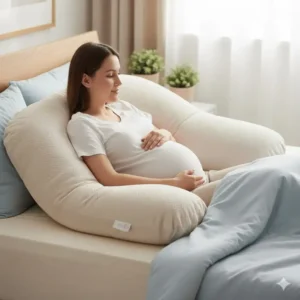 U-shape pillow providing cushioned comfort for pregnant side sleepers.