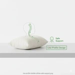 Image demonstrating the low-profile and ergonomic size of the toddler pillow organic cotton safe for neck and spinal support.