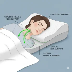 A person sleeping on their back, benefiting from the superior neck support provided by the orthopedic pillow for neck and shoulder pain.