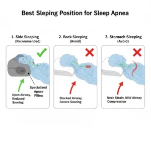An illustration highlighting the best sleeping position using a pillow for sleep apnea side sleeping. (Illustration 3)
