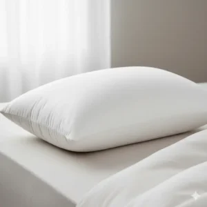 Side view of a shredded memory foam pillow adjustable loft set to a higher profile, indicating more filling. 