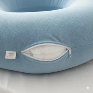 Image of the removable, washable cover and zipper of a popular model of u-shaped pregnancy pillow reviews, a key feature discussed. (Illustration 3)