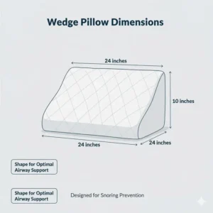 Diagram showing the specific size and dimensions of the wedge pillow for snoring prevention for reference.