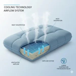 Diagram illustrating the internal airflow technology of the pillow for migraine sufferers cooling system. 