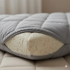 Texture shot of high-density memory foam pillow for sleep apnea side sleeping, emphasizing its supportive material. (Illustration 4)